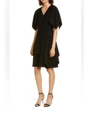 US 4 - Adeam Black Crepe Flutter Sleeve Dress $350